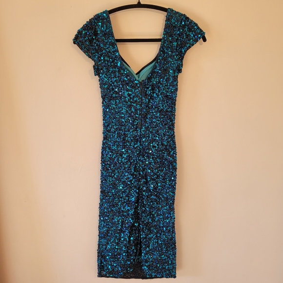 Vintage Scala Blue Sequin 100% Silk Evening Cocktail Dress - Xs - Picture 3 of 9